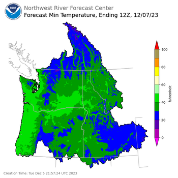 Day 2 (Wednesday): Min Temperature Forecast ending Thursday, December 7 at 4 am PST