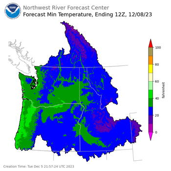Day 3 (Thursday): Min Temperature Forecast ending Friday, December 8 at 4 am PST