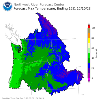 Day 5 (Saturday): Max Temperature Forecast ending Sunday, December 10 at 4 am PST