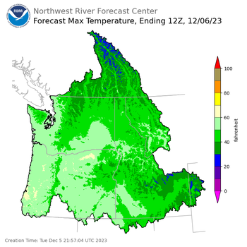 Day 1 (Tuesday): Max Temperature Forecast ending Wednesday, December 6 at 4 am PST