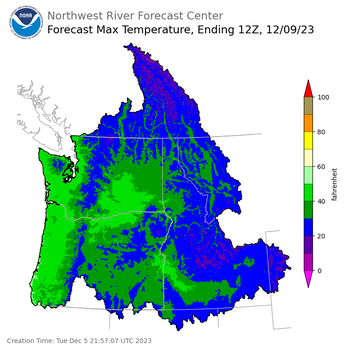 Day 4 (Friday): Max Temperature Forecast ending Saturday, December 9 at 4 am PST