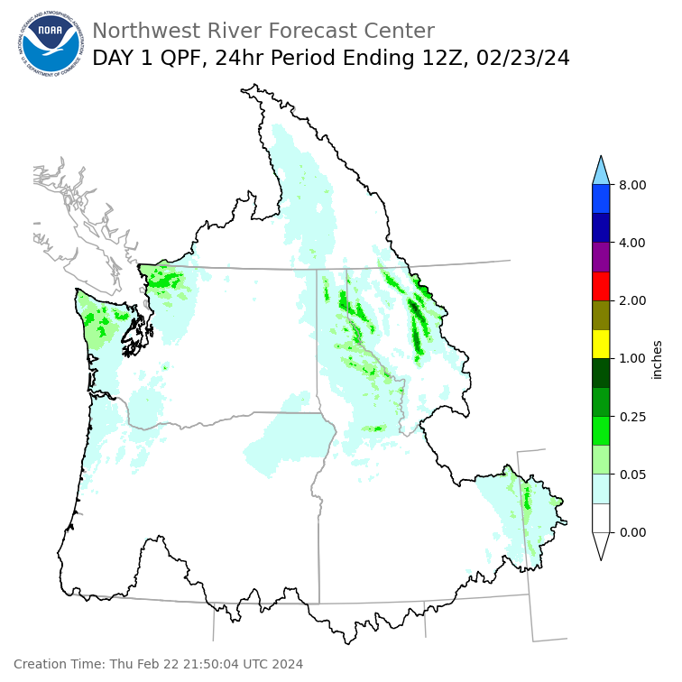 Day 1 (Thursday): Precipitation Forecast ending Friday, February 23 at 4 am PST