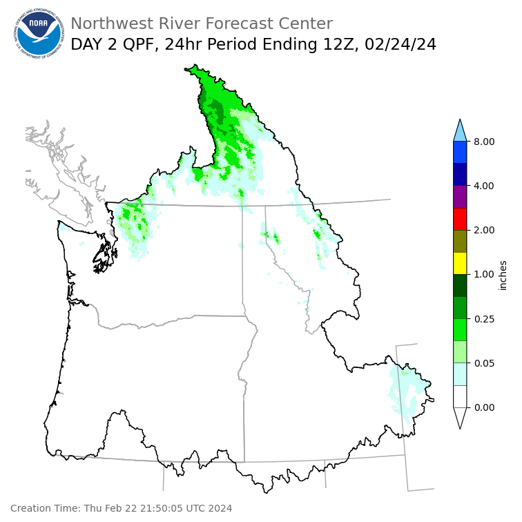 Day 2 (Friday): Precipitation Forecast ending Saturday, February 24 at 4 am PST