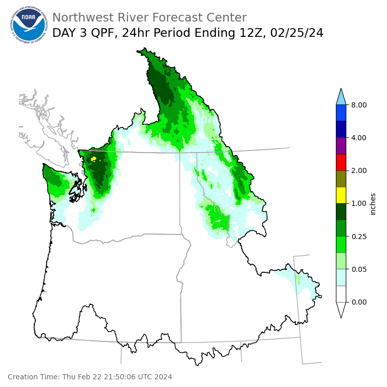 Day 3 (Saturday): Precipitation Forecast ending Sunday, February 25 at 4 am PST