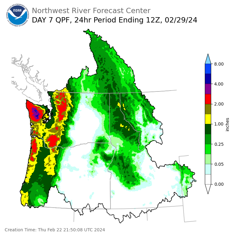 Day 7 (Wednesday): Precipitation Forecast ending Thursday, February 29 at 4 am PST