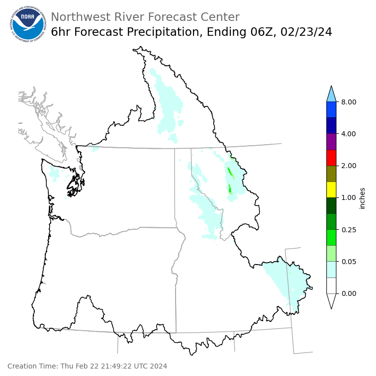 Day 1 (Thursday): 6 Hourly Precipitation Forecast ending Thursday, February 22 at 10 pm PST