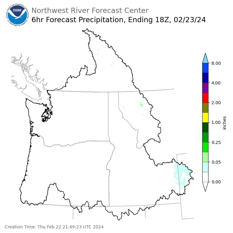 Day 2 (Friday): 6 Hourly Precipitation Forecast  ending Friday, February 23 at 10 am PST