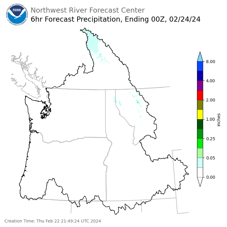 Day 2 (Friday): 6 Hourly Precipitation Forecast  ending Friday, February 23 at 4 pm PST