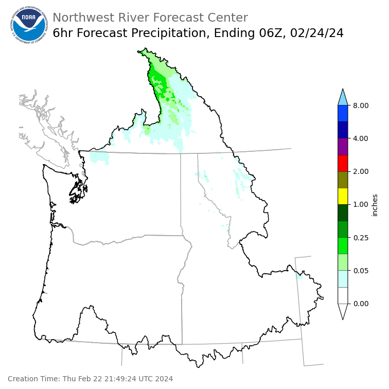 Day 2 (Friday): 6 Hourly Precipitation Forecast  ending Friday, February 23 at 10 pm PST