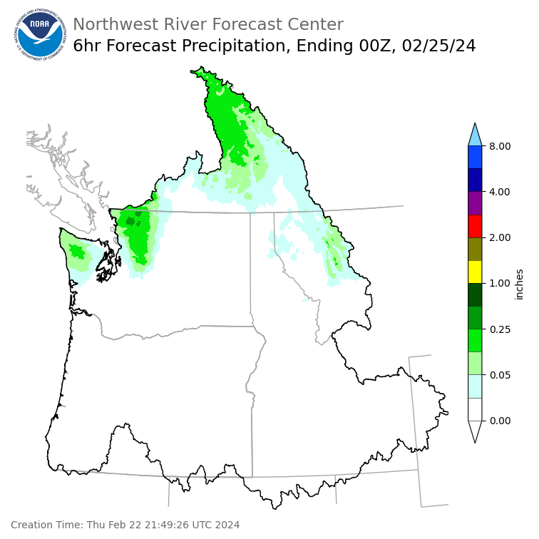 Day 3 (Saturday): 6 Hourly Precipitation Forecast  ending Saturday, February 24 at 4 pm PST