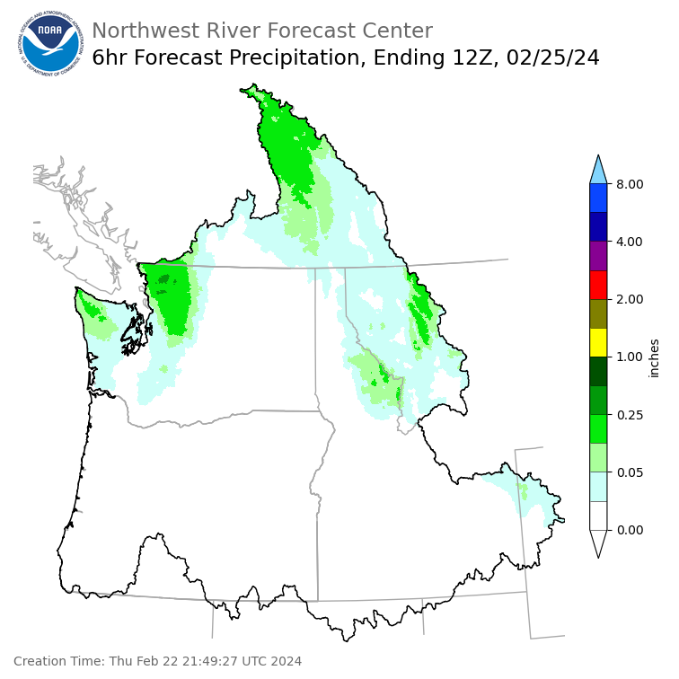 Day 3 (Saturday): 6 Hourly Precipitation Forecast  ending Sunday, February 25 at 4 am PST