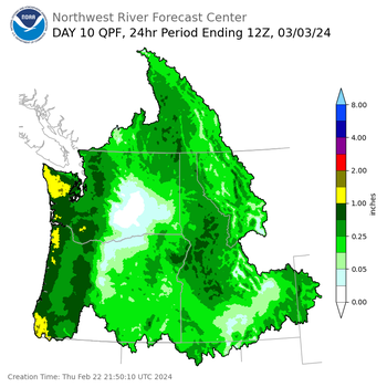 Day 10 (Saturday): Precipitation Forecast ending Sunday, March 3 at 4 am PST