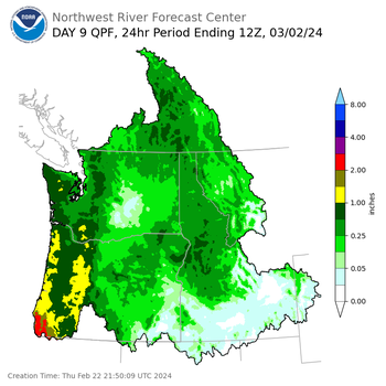 Day 9 (Friday): Precipitation Forecast ending Saturday, March 2 at 4 am PST
