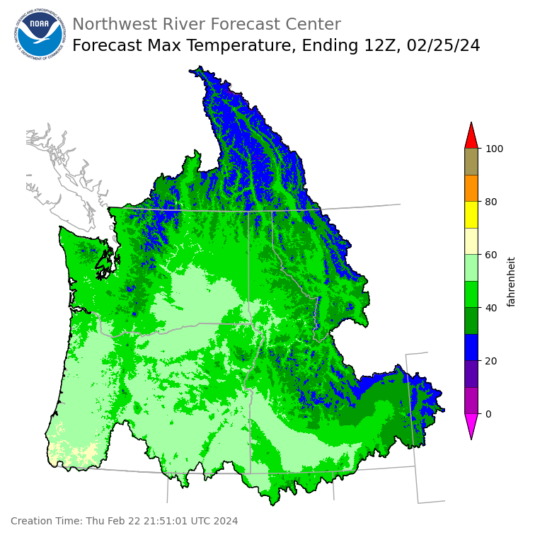Day 3 (Saturday): Max Temperature Forecast ending Sunday, February 25 at 4 am PST