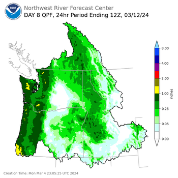 Day 8 (Monday): Precipitation Forecast ending Tuesday, March 12 at 5 am PDT
