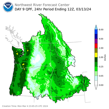 Day 9 (Tuesday): Precipitation Forecast ending Wednesday, March 13 at 5 am PDT
