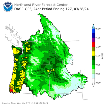 Day 1 (Wednesday): Precipitation Forecast ending Thursday, March 28 at 5 am PDT
