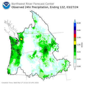 Observed Precipitation ending Wednesday, March 27 at 5 am PDT