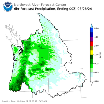 Day 1 (Wednesday): 6 Hourly Precipitation Forecast ending Wednesday, March 27 at 5 pm PDT