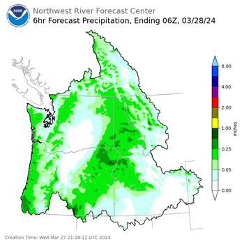 Day 1 (Wednesday): 6 Hourly Precipitation Forecast ending Wednesday, March 27 at 11 pm PDT
