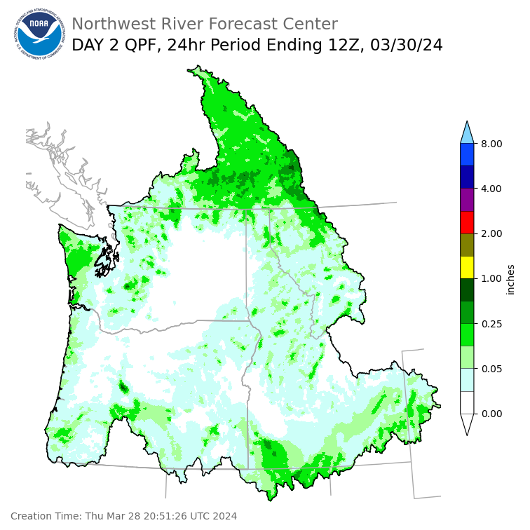 Day 2 (Friday): Precipitation Forecast ending Saturday, March 30 at 5 am PDT