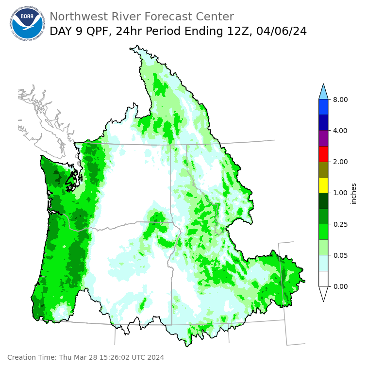 Day 9 (Friday): Precipitation Forecast ending Saturday, April 6 at 5 am PDT