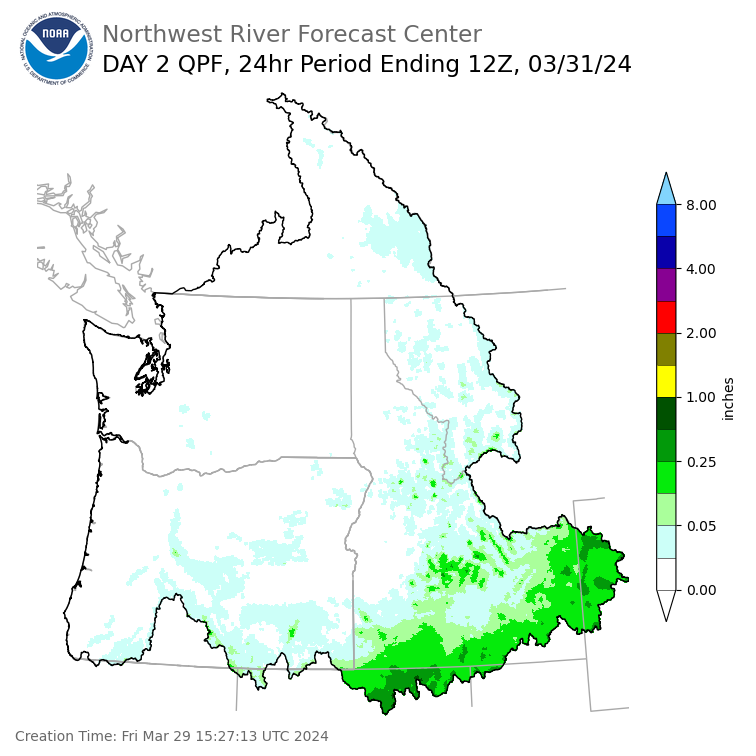 Day 2 (Saturday): Precipitation Forecast ending Sunday, March 31 at 5 am PDT