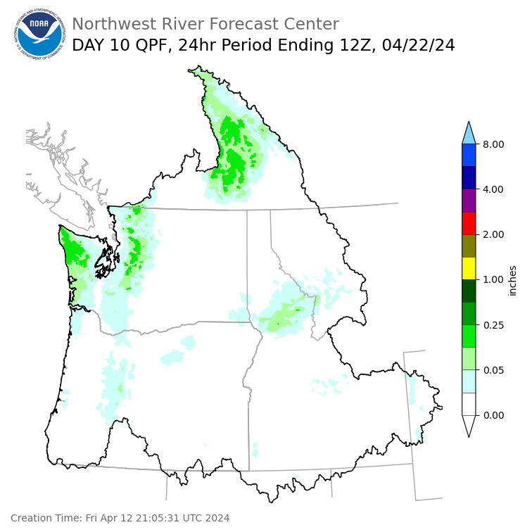 Day 10 (Sunday): Precipitation Forecast ending Monday, April 22 at 5 am PDT