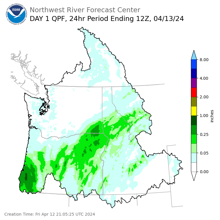 Day 1 (Friday): Precipitation Forecast ending Saturday, April 13 at 5 am PDT