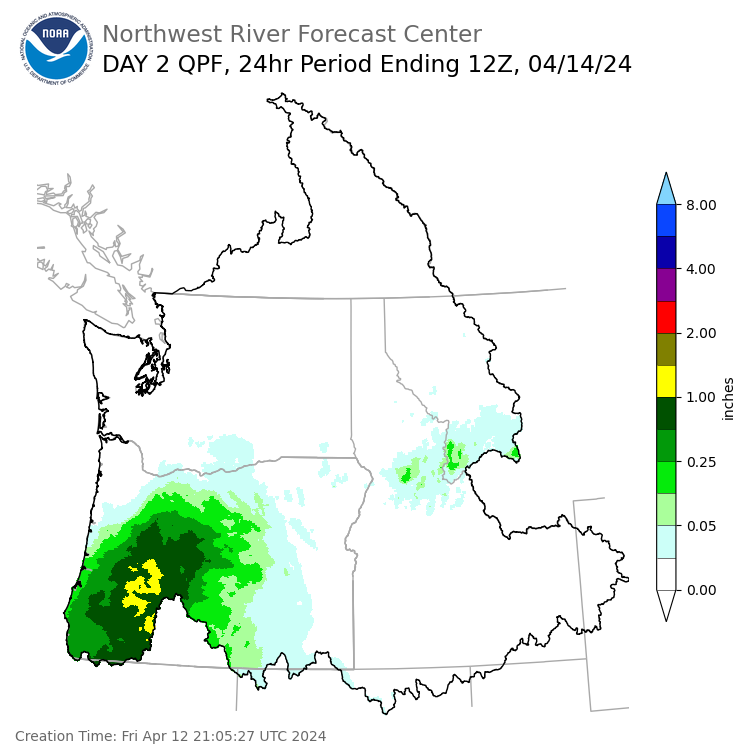 Day 2 (Saturday): Precipitation Forecast ending Sunday, April 14 at 5 am PDT