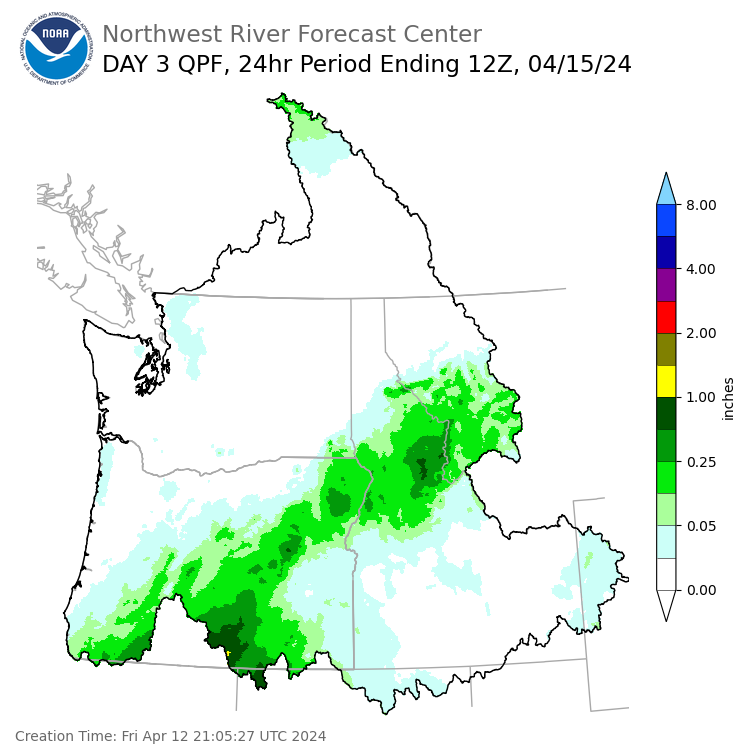 Day 3 (Sunday): Precipitation Forecast ending Monday, April 15 at 5 am PDT