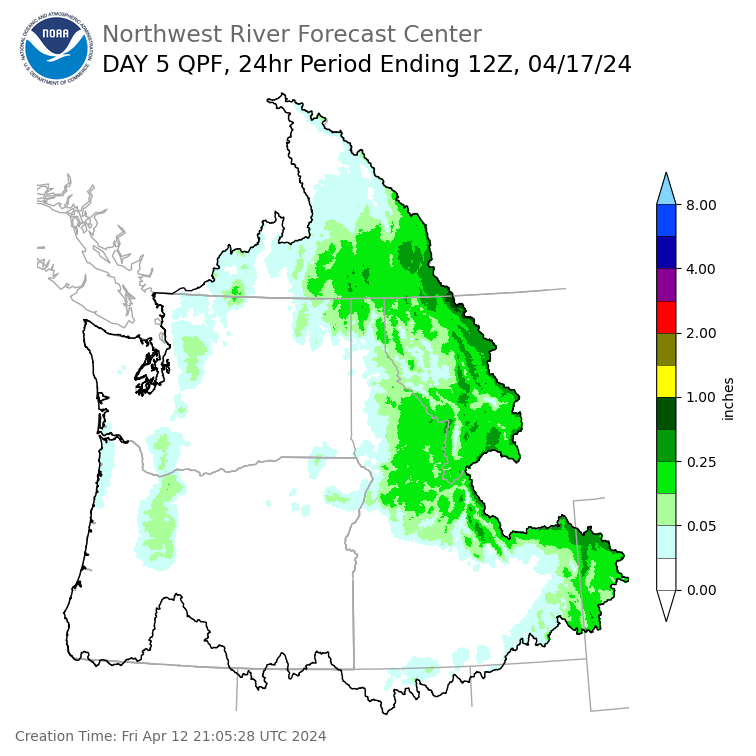 Day 5 (Tuesday): Precipitation Forecast ending Wednesday, April 17 at 5 am PDT
