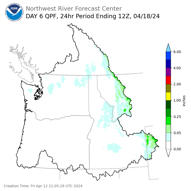 Day 6 (Wednesday): Precipitation Forecast ending Thursday, April 18 at 5 am PDT