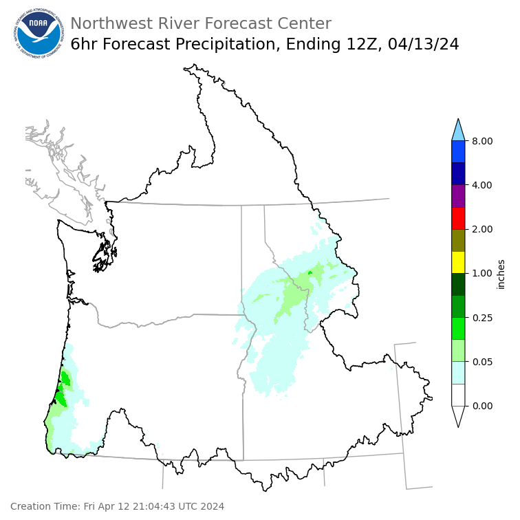 Day 1 (Friday): 6 Hourly Precipitation Forecast ending Saturday, April 13 at 5 am PDT