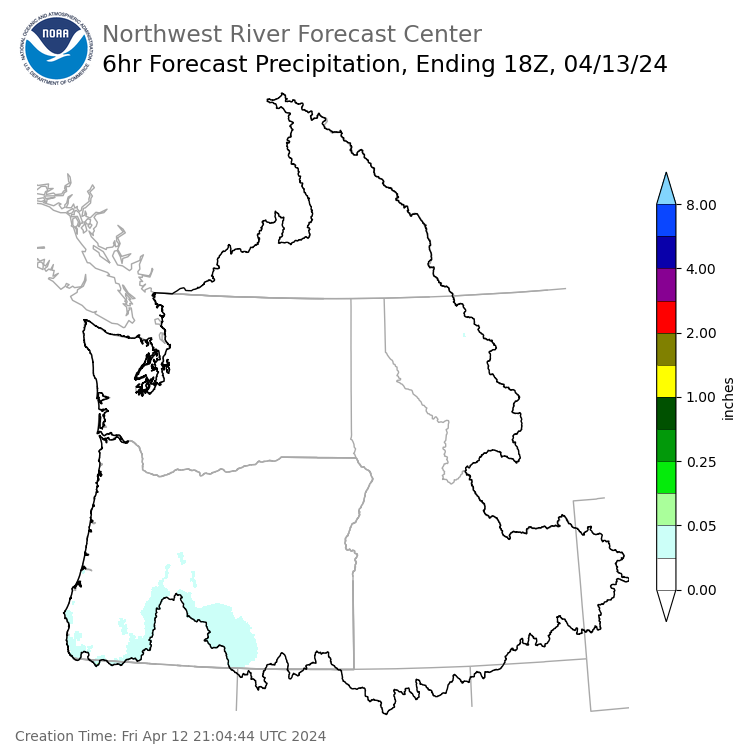 Day 2 (Saturday): 6 Hourly Precipitation Forecast  ending Saturday, April 13 at 11 am PDT