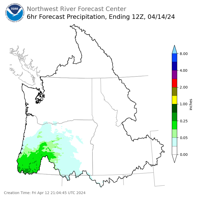 Day 2 (Saturday): 6 Hourly Precipitation Forecast  ending Sunday, April 14 at 5 am PDT
