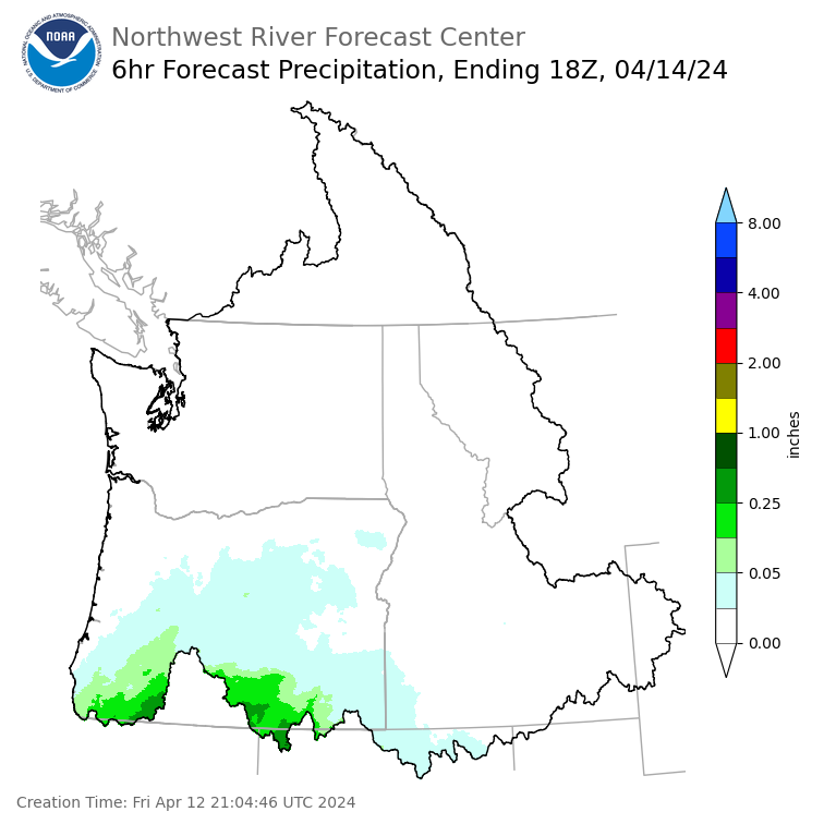 Day 3 (Sunday): 6 Hourly Precipitation Forecast  ending Sunday, April 14 at 11 am PDT