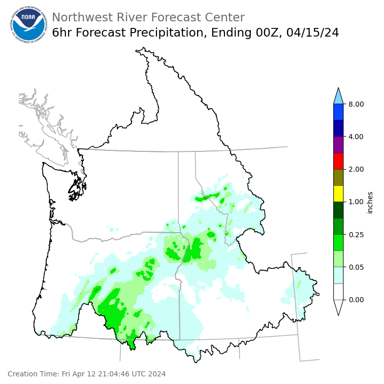 Day 3 (Sunday): 6 Hourly Precipitation Forecast  ending Sunday, April 14 at 5 pm PDT