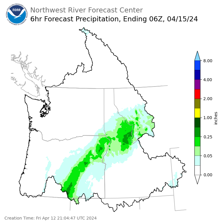 Day 3 (Sunday): 6 Hourly Precipitation Forecast  ending Sunday, April 14 at 11 pm PDT