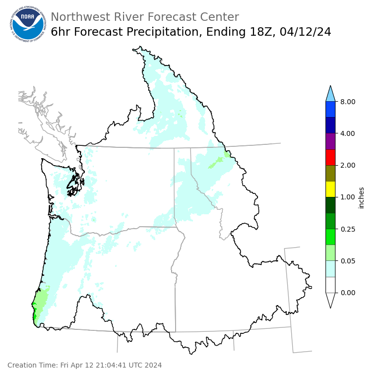 Day 1 (Friday): 6 Hourly Precipitation Forecast ending Friday, April 12 at 11 am PDT