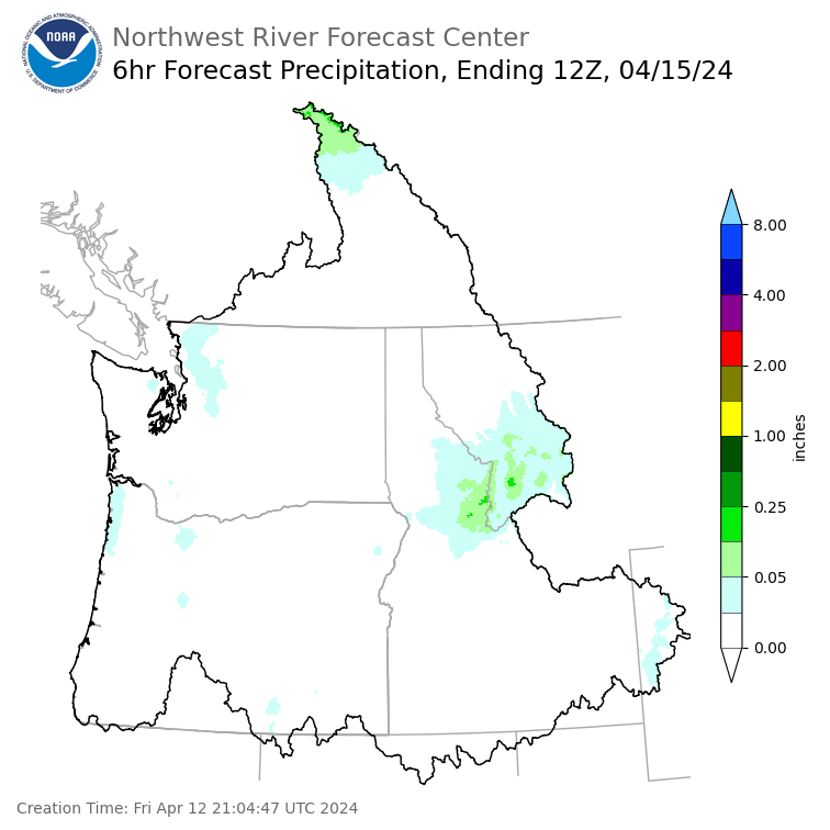 Day 3 (Sunday): 6 Hourly Precipitation Forecast  ending Monday, April 15 at 5 am PDT