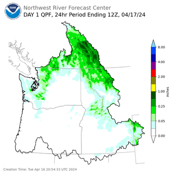 Day 1 (Tuesday): Precipitation Forecast ending Wednesday, April 17 at 5 am PDT