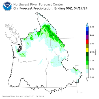 Day 1 (Tuesday): 6 Hourly Precipitation Forecast ending Tuesday, April 16 at 11 pm PDT