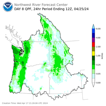 Day 8 (Wednesday): Precipitation Forecast ending Thursday, April 25 at 5 am PDT