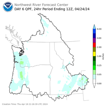 Day 6 (Tuesday): Precipitation Forecast ending Wednesday, April 24 at 5 am PDT