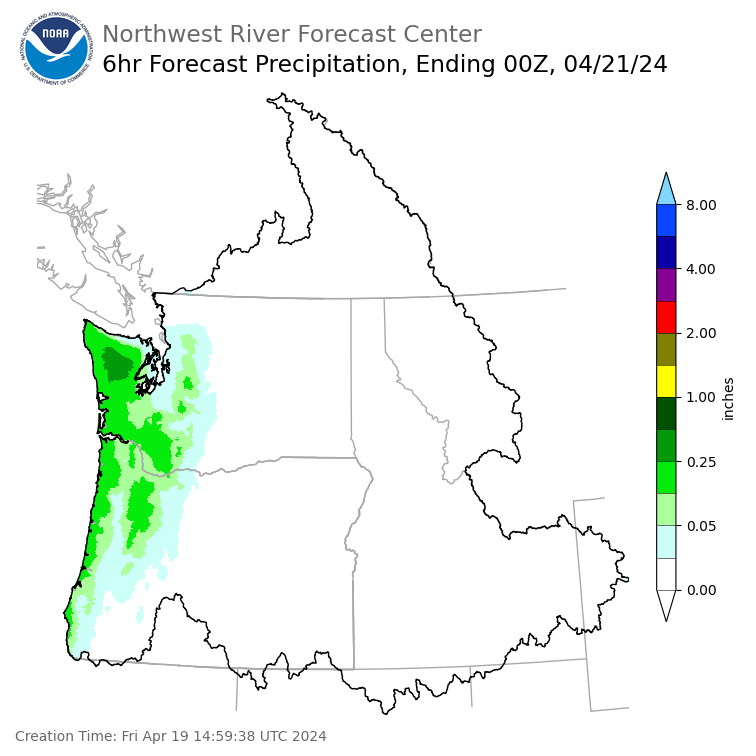 Day 2 (Saturday): 6 Hourly Precipitation Forecast  ending Saturday, April 20 at 5 pm PDT