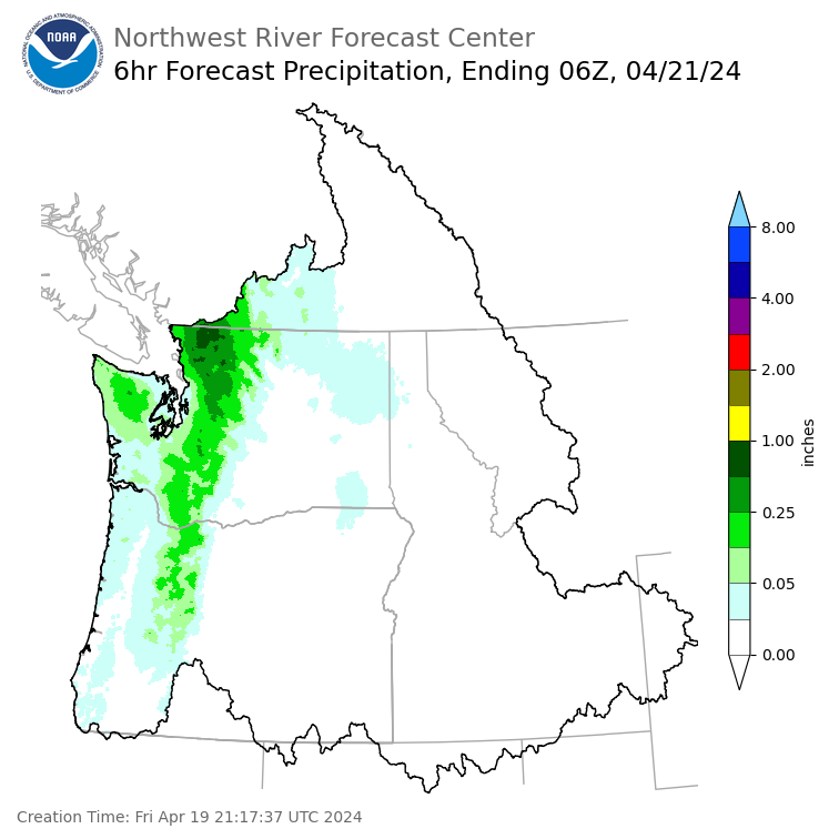 Day 2 (Saturday): 6 Hourly Precipitation Forecast  ending Saturday, April 20 at 11 pm PDT