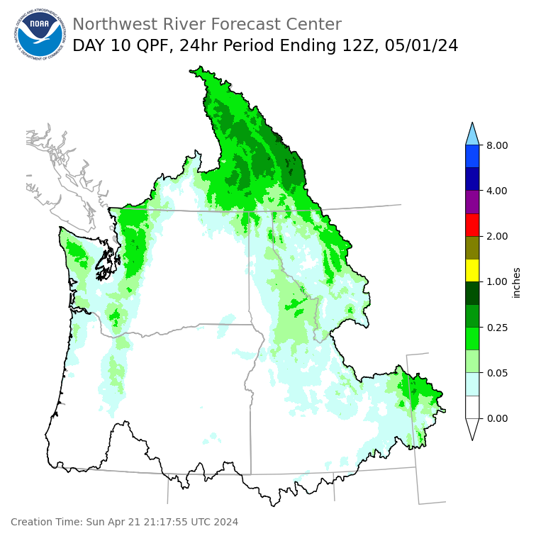 Day 10 (Tuesday): Precipitation Forecast ending Wednesday, May 1 at 5 am PDT
