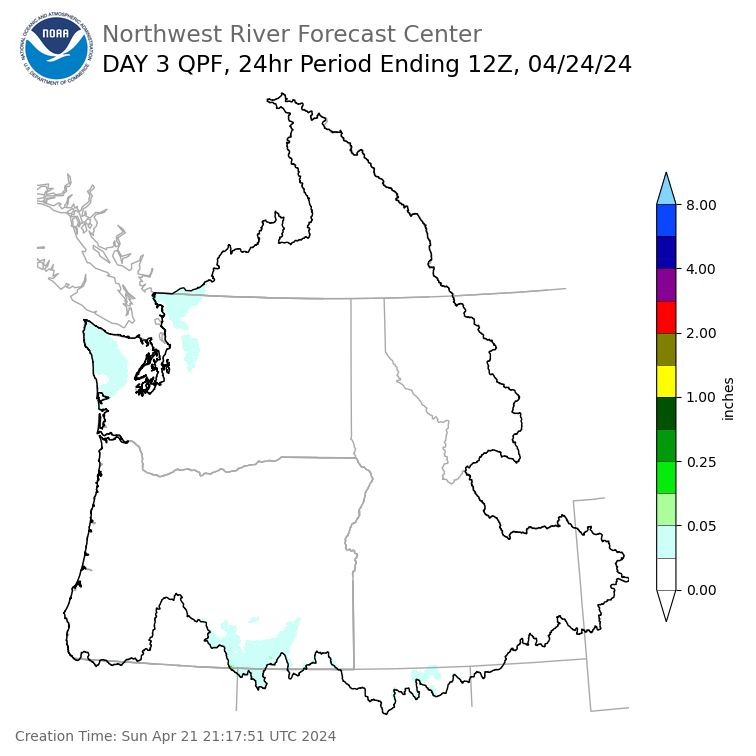 Day 3 (Tuesday): Precipitation Forecast ending Wednesday, April 24 at 5 am PDT