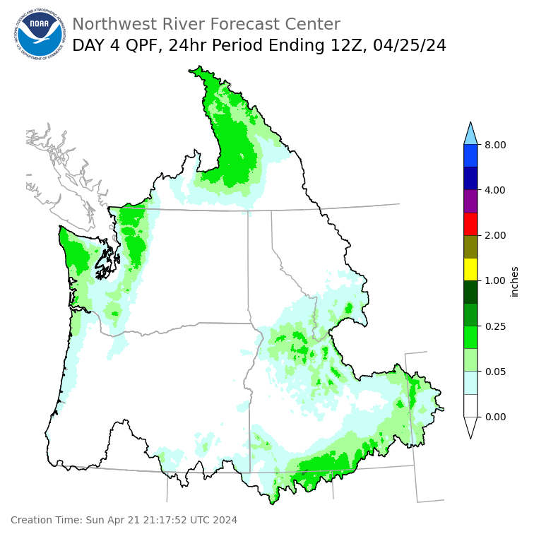 Day 4 (Wednesday): Precipitation Forecast ending Thursday, April 25 at 5 am PDT